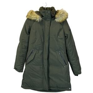 Sam Edelman Down Filled Fur Lined Removable Hood Parka Coat Green Women's XS NWT